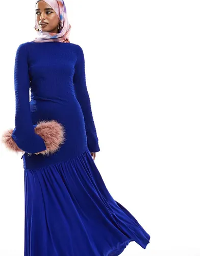 Robe longue à ourlet plissé - cobalt - Daska - Modalova