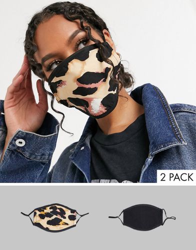 Lot de 2 masques en tissu avec sangles ajustables - Noir et imprimé léopard abstrait - DesignB London - Modalova