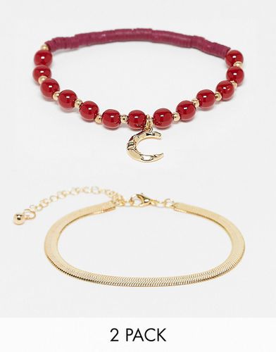 Lot de 2 bracelets avec perles et maillons plats - Designb London - Modalova