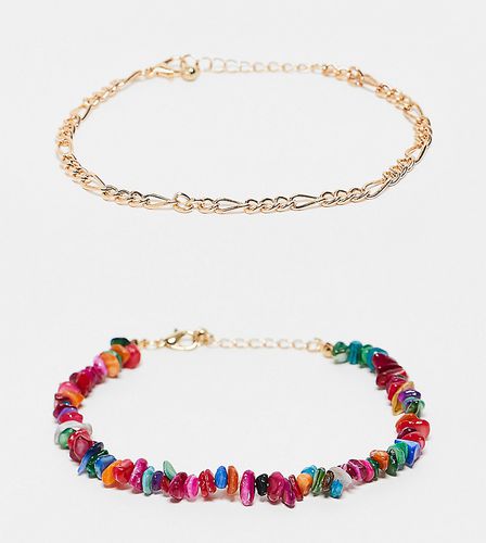 Lot de 2 bracelets de cheville à perles et chaîne - Designb London - Modalova