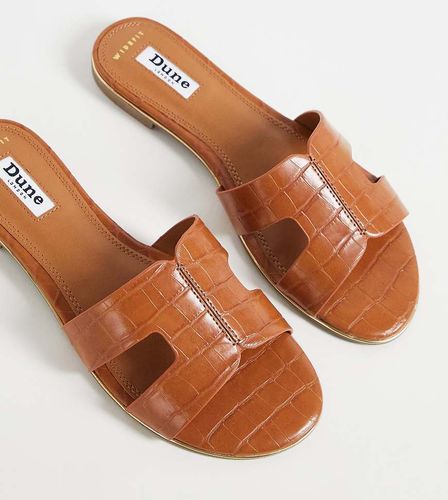 Dune London Wide Fit - Mules plates à enfiler - Fauve effet croco - Dune Wide Fit - Modalova