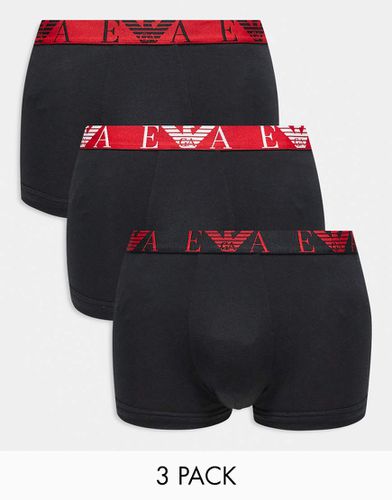 Emporio Armani - Lot de 3 boxers avec taille noir et rouge à logo - Noir - Armani Exchange - Modalova