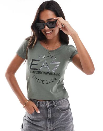 T-shirt avec grand logo devant scintillant - Vert - Ea7 - Modalova