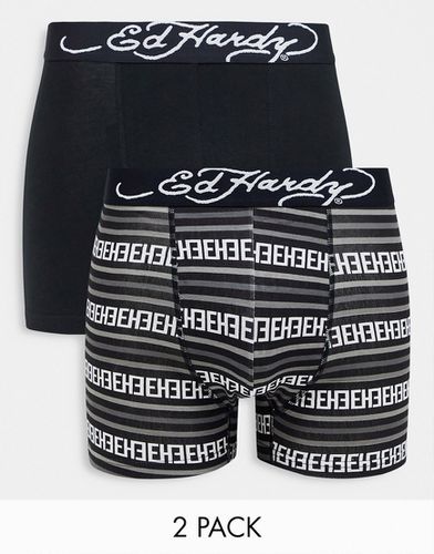 Lot de 2 boxers avec taille en jacquard et logo - et rayures - Ed Hardy - Modalova