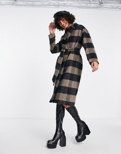Manteau en laine mélangée à carreaux avec ceinture - Foncé - Edited - Modalova