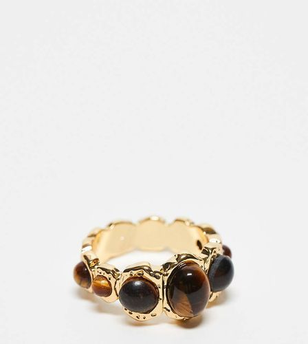 Édition limitée - Bague en plaqué or 14 carats avec véritables pierres ail-de-tigre semi‑précieuses - Asos Design - Modalova