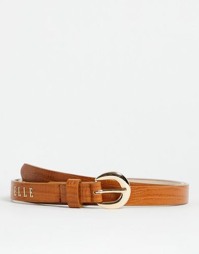 Ceinture fine à logo effet croco - Fauve - Elle - Modalova