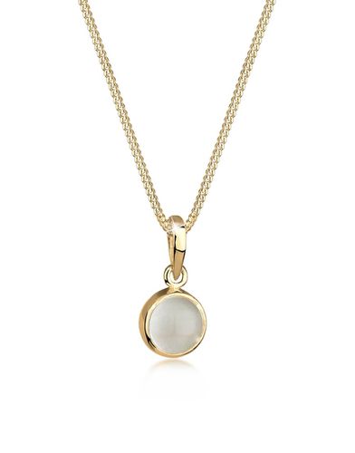 Collier en argent massif 925 avec pendentif rond pierre de lune - Elli - Modalova