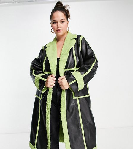 Manteau en PU à empiècements à bordures duveteuses - Citron vert - Extro & Vert Plus - Modalova