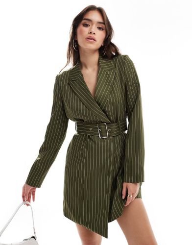 Extro & - Robe blazer courte et ceinture - Rayures kaki - Extro & Vert - Modalova