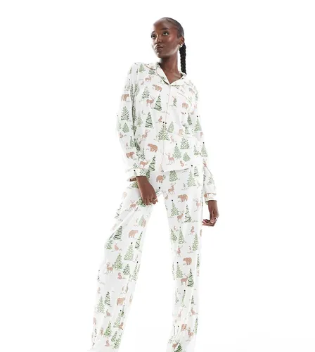 Exclusivité - Ensemble de pyjama à imprimé de Noël avec top manches longues et pantalon - Crème - Chelsea Peers Tall - Modalova