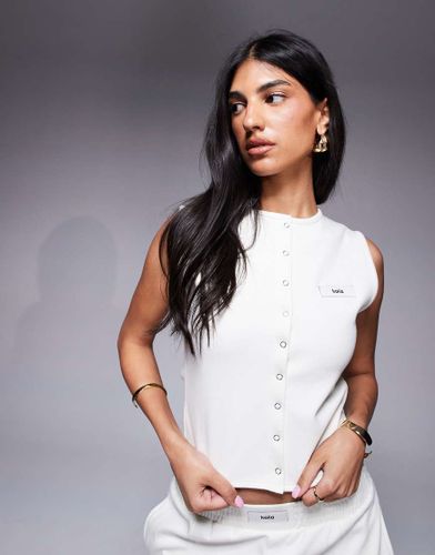 Exclusivit - Dbardeur d'ensemble court sans manches boutonn en coton mlang - Crme - Kaiia - Modalova