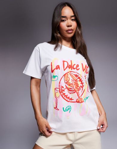 Exclusivit - T-shirt oversize en coton avec motif homard et slogan La Dolce Vita - Kaiia - Modalova