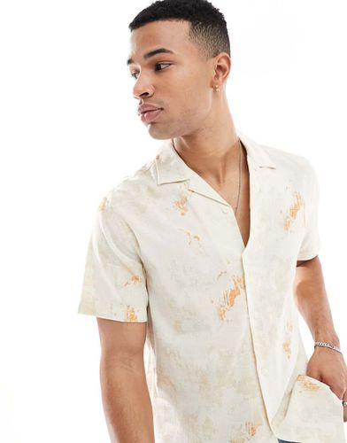 Chemise manches courtes en lin effet tie-dye - Crème - Farah - Modalova