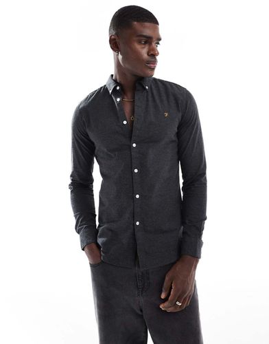 Steen - Chemise Oxford coupe slim à manches longues - Anthracite chiné - Farah - Modalova