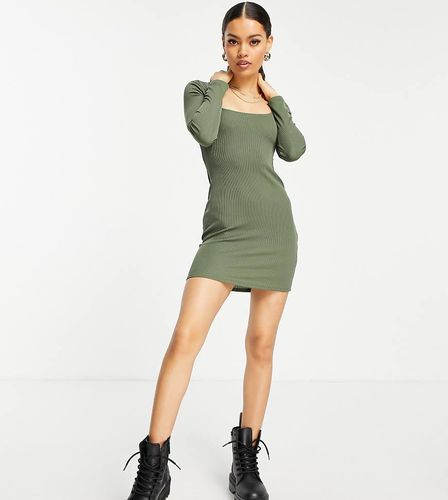 Robe courte côtelée à encolure dégagée - Kaki - Flounce London Petite - Modalova