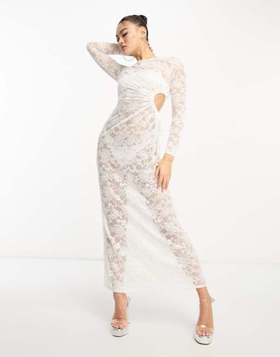 Robe longue froncée transparente en dentelle - Ivoire - Flounce London - Modalova