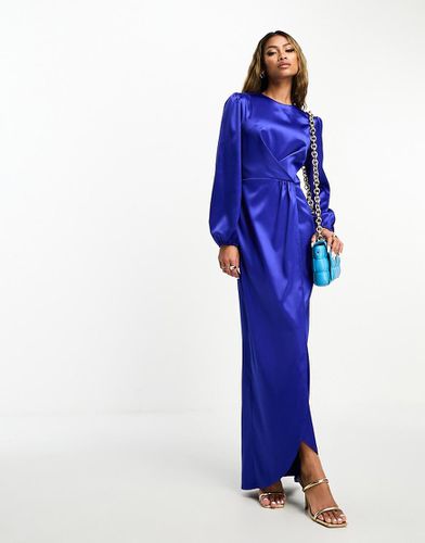 Robe portefeuille longue en satin - Cobalt - Flounce London - Modalova