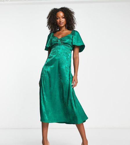 Robe mi-longue en jacquard façon satin avec manches évasées - Émeraude - Flounce London Tall - Modalova