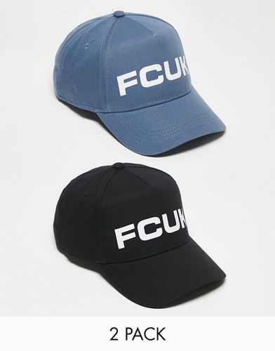 FCUK - Lot de 2 casquettes à logo - Noir et bleu clair - French Connection - Modalova