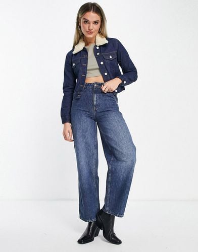 Palmira - Veste en jean courte avec col amovible en laine - Denim indigo - French Connection - Modalova