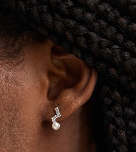 Boucles d'oreilles en zig zag à strass et perle - Argent massif - Kingsley Ryan - Modalova