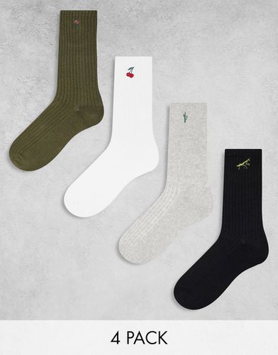 Lot de 4 paires de chaussettes pour baskets à broderies - Gris/blanc/vert - Hollister - Modalova