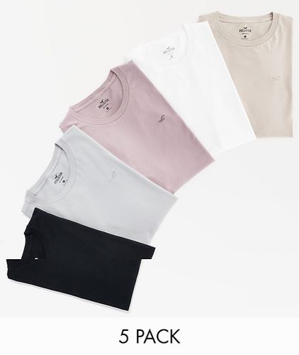 Lot de 5 t-shirts à logo emblématique - Blanc, noir, gris, fauve et lilas - Hollister - Modalova