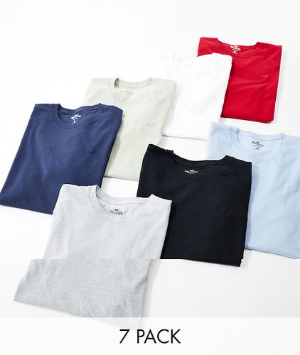 Lot de 7 t-shirts avec logo emblématique - Blanc/noir/gris/bleus/vert/rouge - Hollister - Modalova
