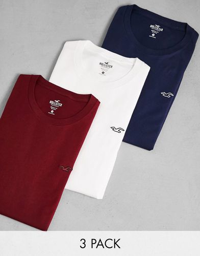 Lot de 3 t-shirts moulants à logo contour - Blanc/rouge/bleu marine - Hollister - Modalova