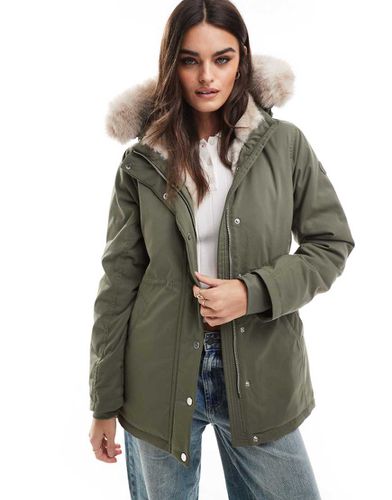 Parka à capuche avec doublure en fausse fourrure duveteuse - Olive cendré - Hollister - Modalova