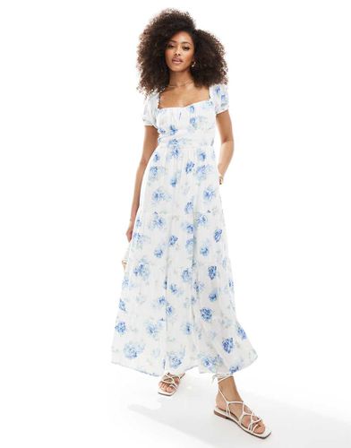 Robe longue fleurie à buste froncé et découpe dans le dos - et bleu - Hollister - Modalova