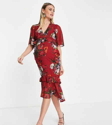Hope & Ivy - Robe de maternité rétro mi-longue à manches évasées et imprimé floral varié - Hope & Ivy Maternity - Modalova