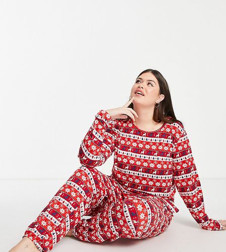 X Jac Jossa - Pyjama avec top et pantalon à motif jacquard - Rouge - In The Style Plus - Modalova