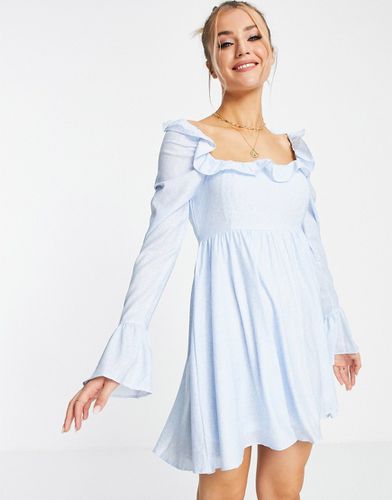 X Lorna Luxe - Robe babydoll à petites fleurs avec col noué et manches bouffantes - Bleu - In The Style - Modalova