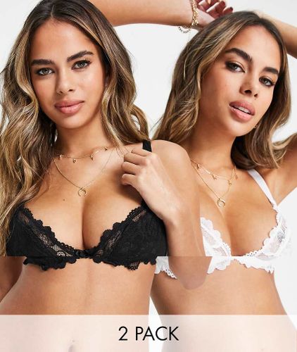 Ivory Rose - Poitrines généreuses - Lot de 2 soutiens-gorge en dentelle - Noir et blanc - Ivory Rose Lingerie - Modalova