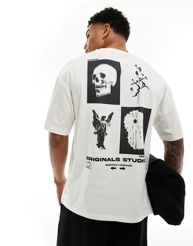 T-shirt oversize avec imprimé crânes au dos - cassé - Jack & Jones - Modalova