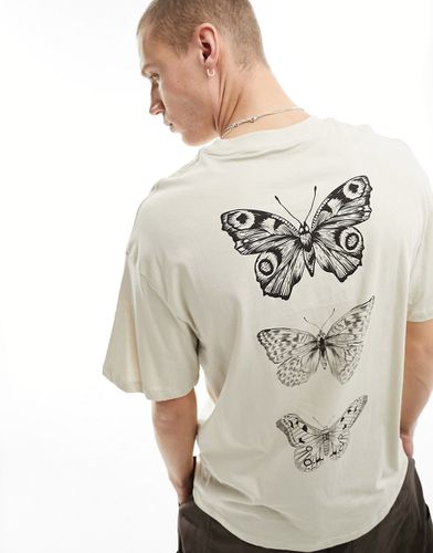 T-shirt oversize avec imprimé papillons au dos - Beige - Jack & Jones - Modalova