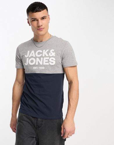 T-shirt effet color block - clair et bleu marine - Jack & Jones - Modalova