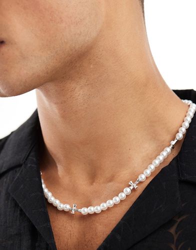 Collier à perles fantaisie avec pendentifs croix en plaqué argent - Jack & Jones - Modalova