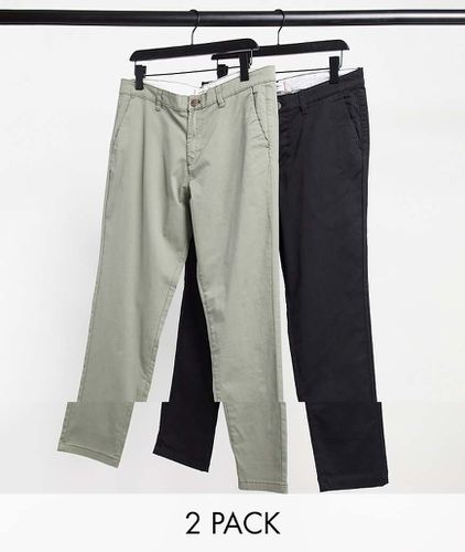 Intelligence - Lot de 2 pantalons chino ajustés slim - Olive chiné & noir - Jack & Jones - Modalova