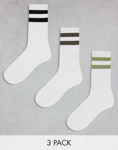 Lot de 3 paires de chaussettes de sport à rayures - Neutre - Jack & Jones - Modalova