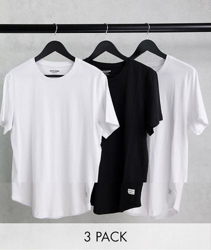 Originals - Lot de 3 t-shirts longs à ourlet arrondi - Blanc/blanc/noir - Jack & Jones - Modalova