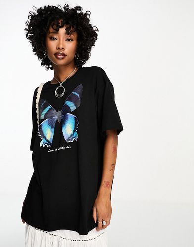 T-shirt oversize à motif papillon - délavé - Only - Modalova