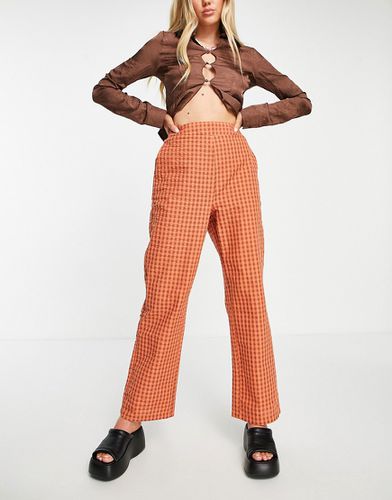Pantalon droit taille haute en crépon à motif vichy - Orange - Only - Modalova