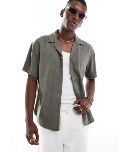 Chemise texture en lin  manches courtes - Kaki - Only & Sons - Modalova