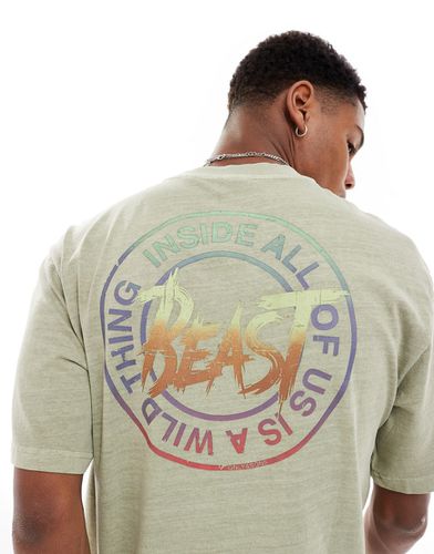 T-shirt décontracté avec imprimé Beast rétro au dos - Kaki délavé - Only & Sons - Modalova