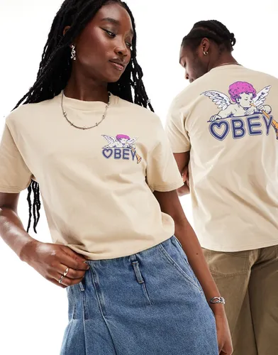 T-shirt unisexe à manches courtes avec imprimé chérubin - Beige - Obey - Modalova