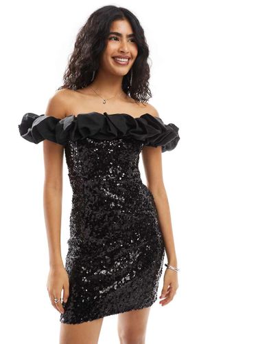 Robe courte caraco  volants et sequins - Object - Modalova