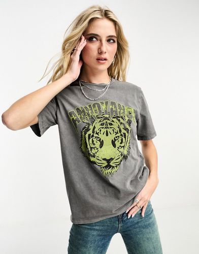 T-shirt délavé avec imprimé tigre citron vert à l'avant - Object - Modalova